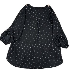 Torrid  Black Sheer Women Sz 3X Blouse Roll Tabs Boho Revival Pockets V-Neck